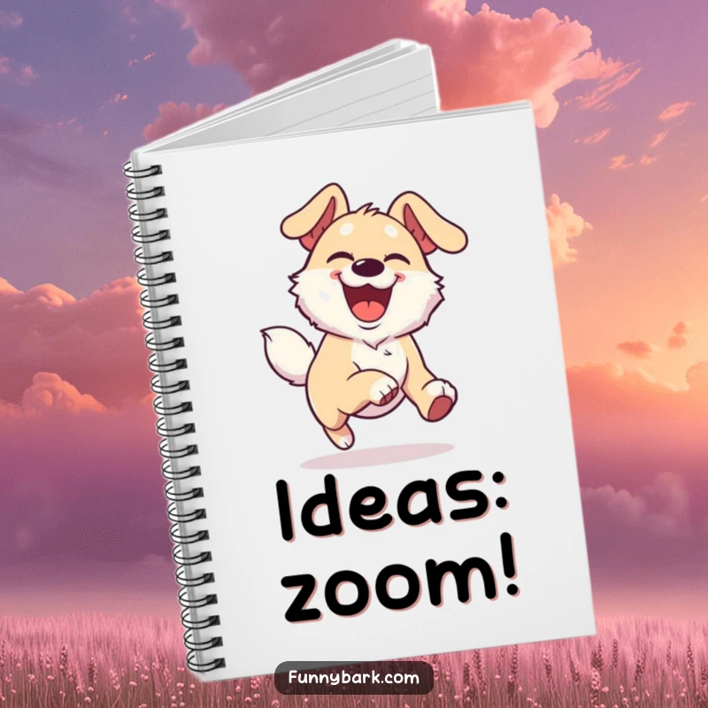 Funny Joyful Dog Notebook with a dog character showing an overjoyed expression, running with boundless energy.