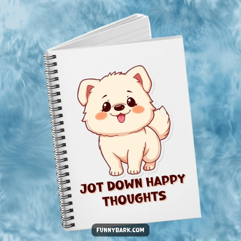 Funny notebook: A fluffy dog character with a wagging tail embodies pure excitement, inspiring notes and ideas, a funny gift.