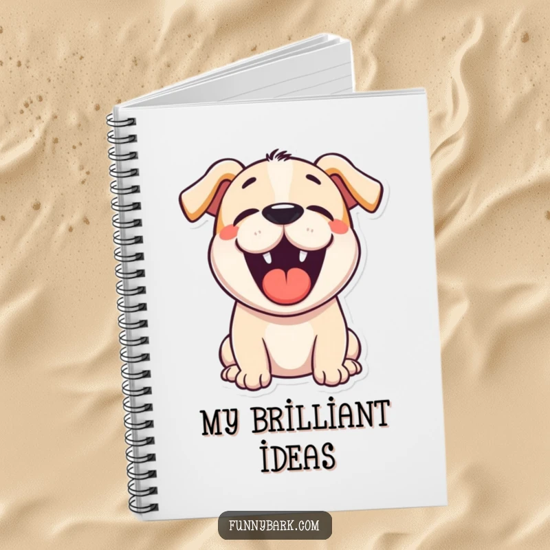 Funny cartoon dog notebook featuring a dog’s mouth wide open in a happy, joyous bark, perfect for writing.