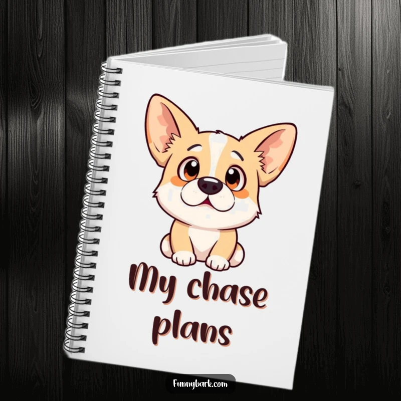 Funny dog notebook featuring a surprised expression with ears perked high, perfect for jotting down thoughts and ideas.