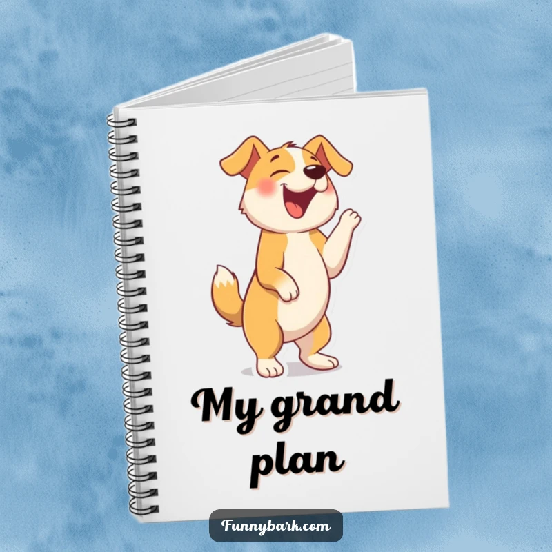 Funny notebook with a dog character standing upright, barking with hilarious abandon and pure, unbridled joy.