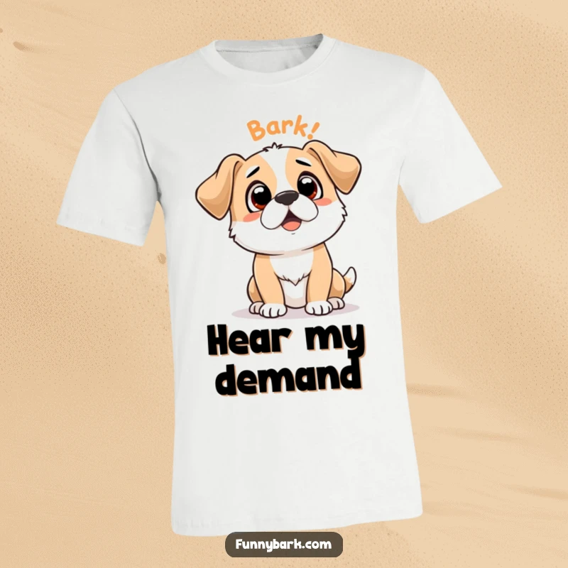 Funny t-shirt with a dog character looking up expectantly, 'Bark Bark' text, perfect for dog lovers seeking a humorous outfit.