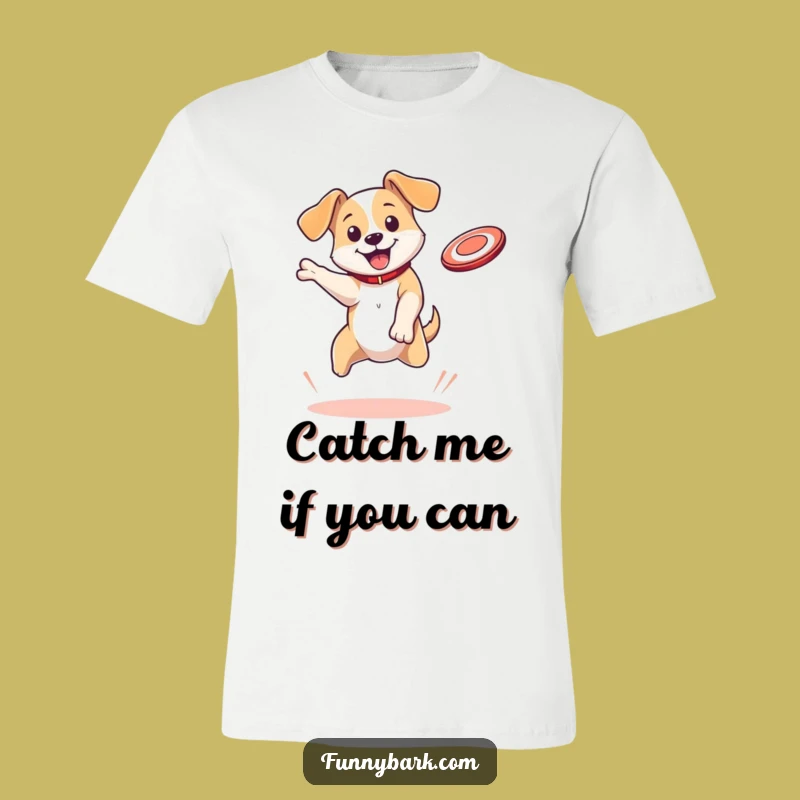 Funny Dog T-Shirt: Bouncing Pup Disc Catch - Energetic & Hilarious Apparel