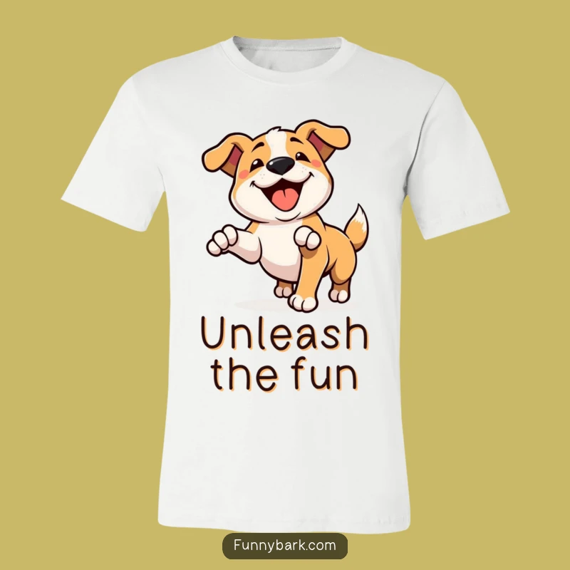 Funny Pouncing Pup T-Shirt: Happy Bark Action Tee - Hilarious Dog Lover Gift