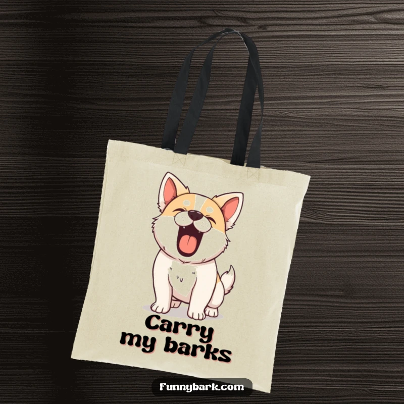 Funny Dog Tote Bag, showcasing a dog barking forcefully with its chest puffed out, embodying protective vigilance.