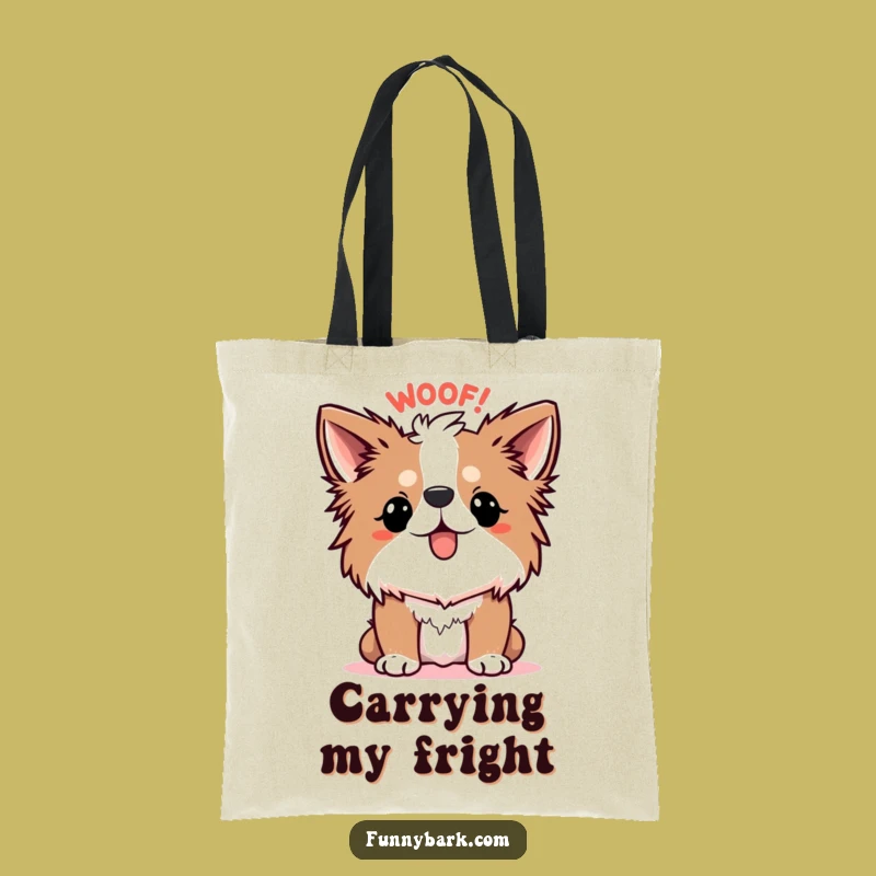 Funny Tote Bag - Spiky Fur WOOF!, Startled Canine Carryall, Perfect Funny Gift