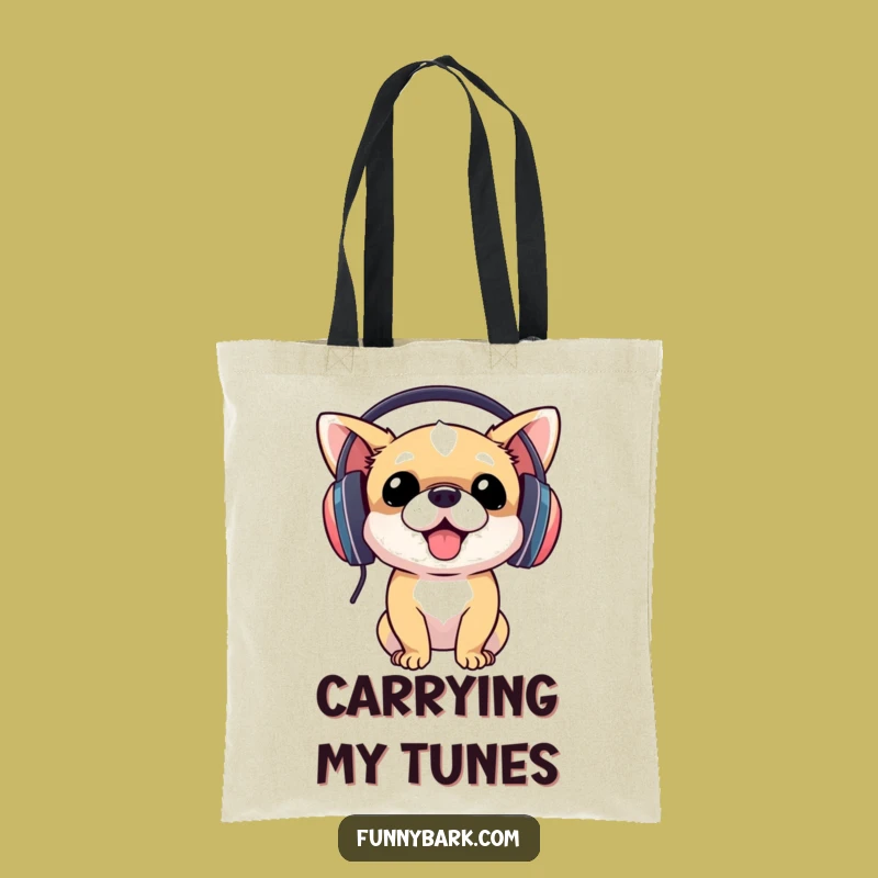 Funny Dog DJ Tote Bag: Music Loving Pup Headphone Carryall Gift