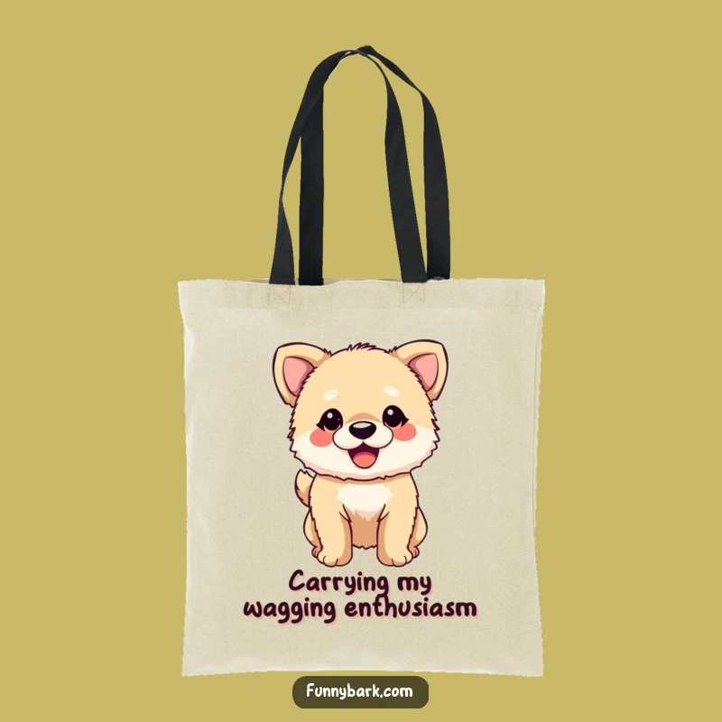 Funny Dog Tote Bag: Fuzzy Pup Wagging Tail - Practical & Hilarious Accessory