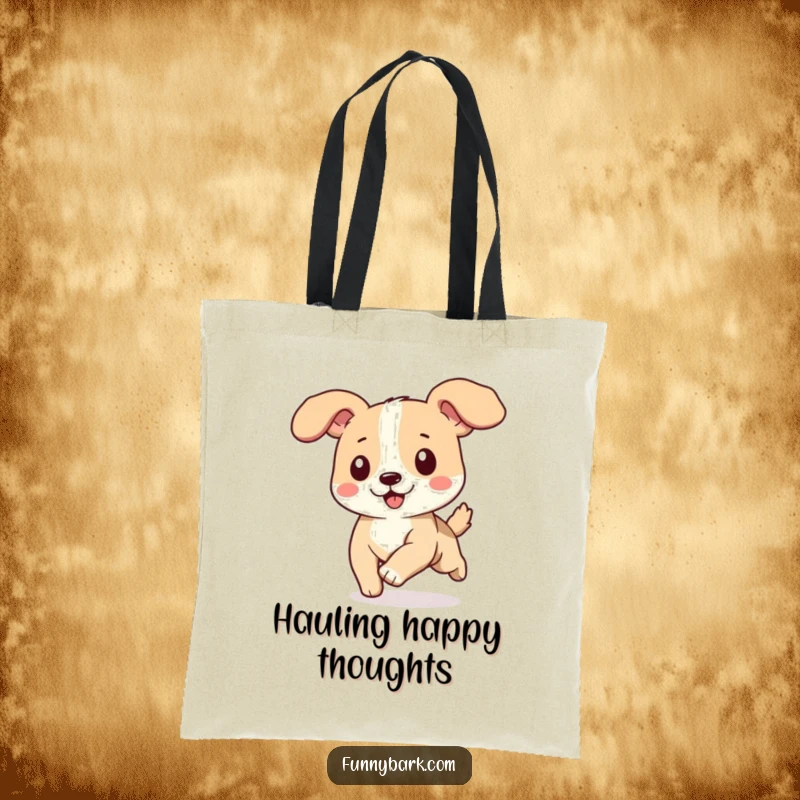 Funny dog tote bag, ears flapping in the wind while running, happy expression, practical and stylish.